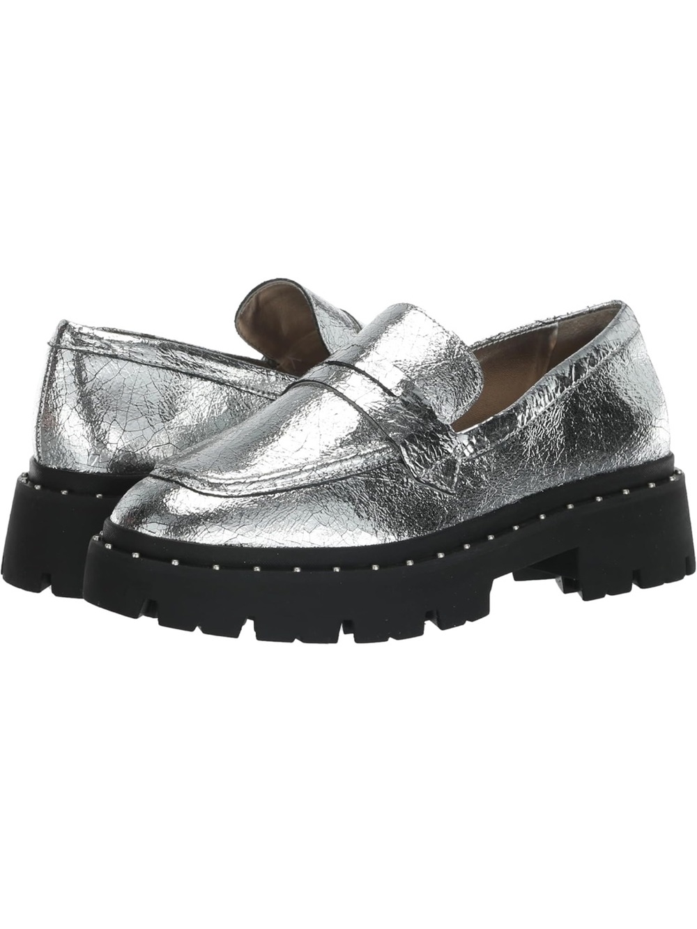 SCHUTZ Womens Christie Studs Silver Metallic Chunky Lug Loafers 8.5